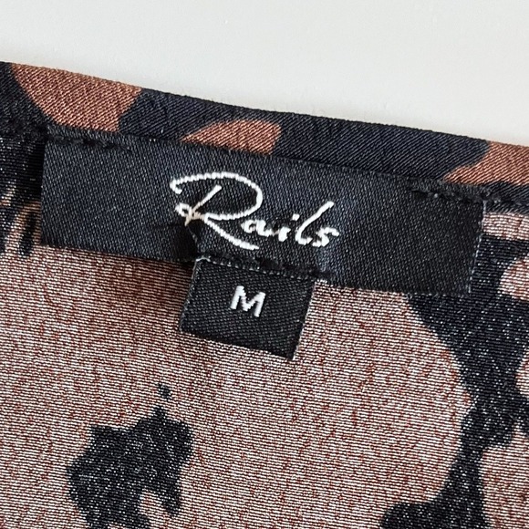 Rails Fabian V Neck Long Sleeve Midi Dress Belt Womens Medium Brown Black Floral - Picture 15 of 15